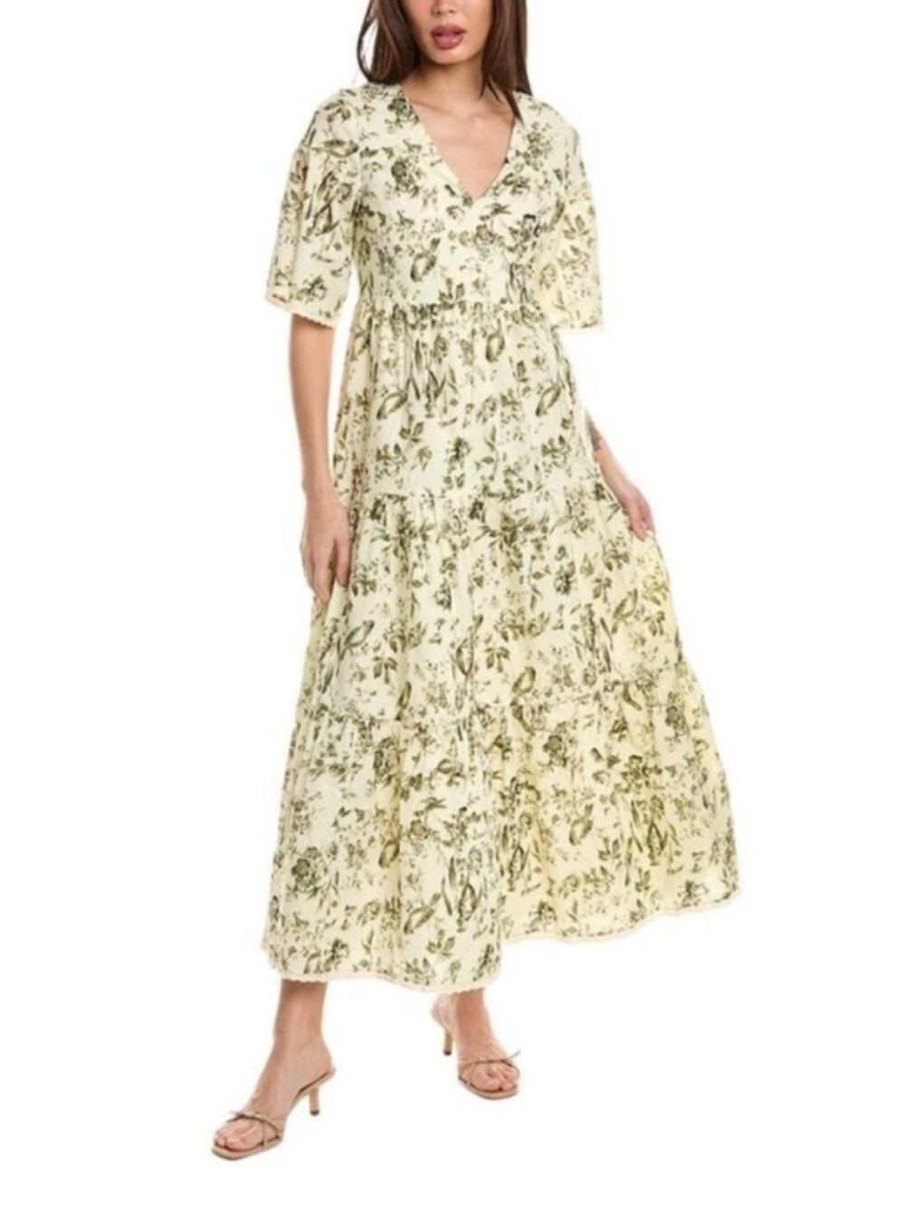 O.P.T. Ruby Linen Blend Floral Midi Dress NWT Cottagecore Prairie Boho Romantic